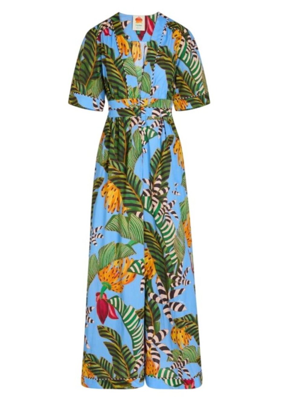 Farm Rio Striped Bananas Blue Jumpsuit, L NWT